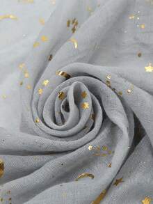 1 Stück elegantes Damen Strand-Accessoire Seidenschal mit Goldstern- & Mondmuster, geeignet für tägliche Dekoration, Urlaubsdekoration, Strandtuch, ideal für Herbst/Winter - Grau - Übersicht 5