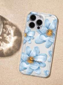 Blue Flower Print Clear Case Compatible With IPhone - Multicolor - View 3