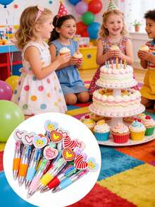 Cute Heart-Shaped 4-In-1 Multi-Color Ballpoint Pen, Children's Cartoon Retractable Multi-Color Pen, Birthday And Kids Party Gift Set - Multicolor - View 5
