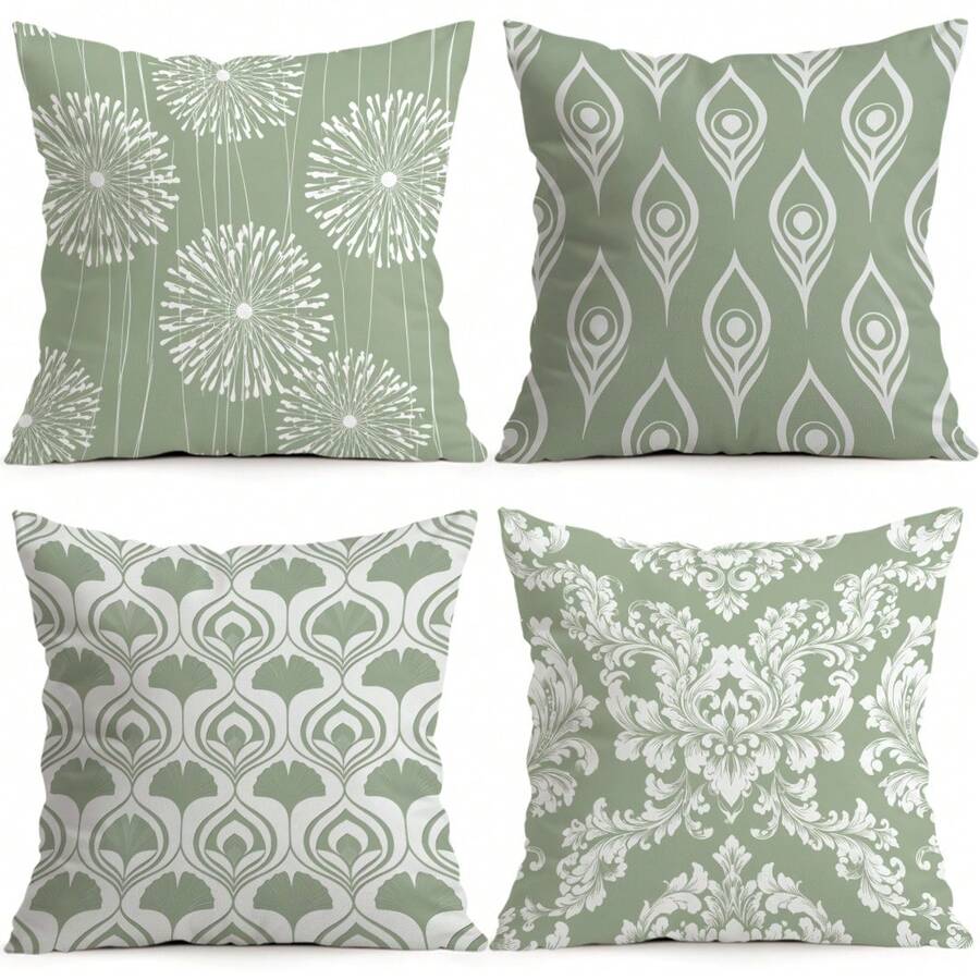 4pcs/1pc Fresh White & Green Floral Pattern Pillowcase, Without Insert, Single-Sided Printed Pillowcase, Suitable For Living Room, Bedroom, Home Decor, All-Season Use - Multicolor - View 1