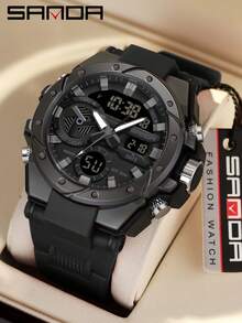 SANDA Men's Quartz Sports Watch, Official G-Series Dual Display LED Digital Wristwatch, Outdoor Waterproof Military Watch - one-size - View 1