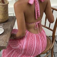 ghadjgyjad  Vestido largo con cuello en V profundo, espalda descubierta y cintura con lazo en estilo línea A, elegante para mujeres en primavera/verano, boda, fiesta, minimalista, casual, uso diario - Azul - Ver 7