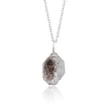 Euuztu Natural Black Herkimer Pendant Necklace, Facet, Chakra Healing Stone, Giving Women Jewelry, Dainty Necklace, Silver Chain 18 Inch - 黑赫基默 - 查看 1