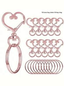 20/80 piezas/Juego Anillos de llave con gancho giratorio en forma de corazón - (10 piezas Llaveros + 10 piezas Anillos de llave) Accesorios para hacer llaveros, Accesorios para hacer joyas, DIY - Multicolor - Ver 2
