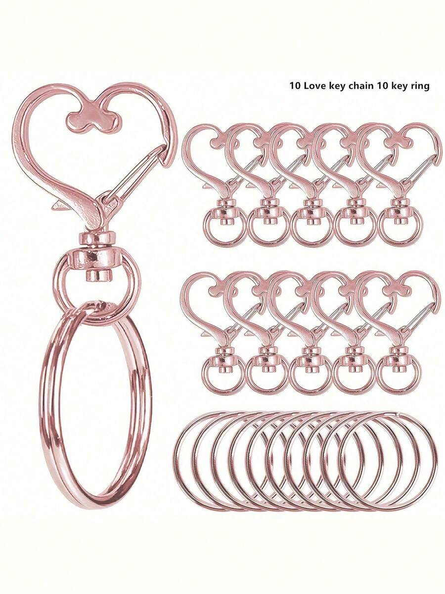 20/80 piezas/Juego Anillos de llave con gancho giratorio en forma de corazón - (10 piezas Llaveros + 10 piezas Anillos de llave) Accesorios para hacer llaveros, Accesorios para hacer joyas, DIY