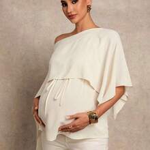 WNSS MaterniChic Blusa elegante de unicolor y casual con bajo asimétrico para embarazadas en verano - Rosa vieja - Ver 4