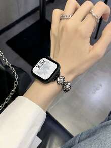 Huastonband 女款黑色手鍊錶帶，適用於 ，時尚鑲鑽奢華花卉設計金屬不鏽鋼腕帶，相容 38/40/41/42/44/45/46/49mm 系列 Ultra/SE/S11/S10/S9/S8/S7/S6/S5/S4/S3/S2，優雅夏季女用珠寶海灘配件 - 黑色 - 查看 3