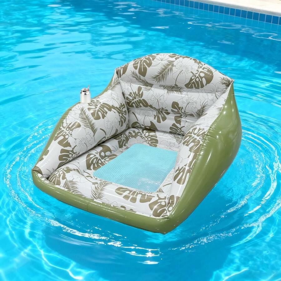 1pc Large Inflatable Water Sofa Tropical Style Seat Float With Cup Holder, Minimalist Design Pool Chair Float, Mood-Boosting Color Chair, Hammock, 3-In-1 Inflatable Pool Toy, Suitable For Pool Party, Lake, River, Ocean, Outdoor Use - Multicolor - View 1