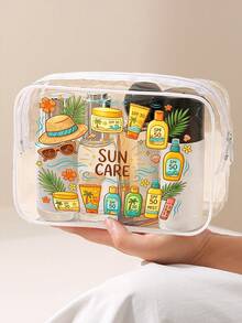 New Sun Protection Theme Print PVC Waterproof Toiletry Bag, PVC Beach Bag, Fresh Hand-Drawn Sun And Sun Protection Design, Summer Sun Care Storage Gift, PVC Travel Organizer Bag With Zipper, Lightweight Fade-Resistant Makeup Toiletry Bag Suitable For Women And Men, Easy-To-Wipe Design, Makeup Bag Suitable For Mothers, Teachers, Friends, Nurses, School Vacation Holiday Back-To-School Supplies Toiletry Bag - Multicolor - View 6