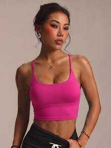 Women's Solid Color Wireless Criss-Cross Strap Fashionable Knit Sports Bra Spring - Hot Pink - View 5