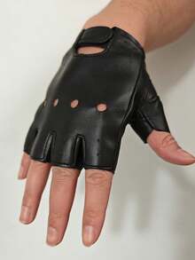 1 par de guantes de media falange de alto rendimiento, guantes de baile punk con dedos abiertos, adecuados para deportes al aire libre y uso diario - Negro - Ver 4