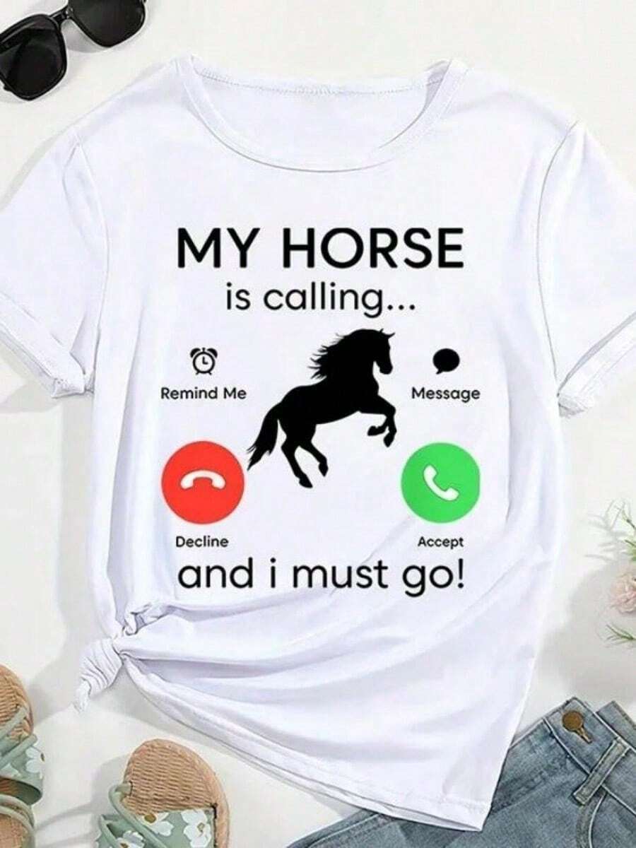 Graphic Print T-Shirts, Women's Casual Clothing, Love Letter Print T-Shirts, Cute And Popular Clothing, Fashionable Short Sleeve Crew Neck T-Shirts - 白色 5 - 查看 1