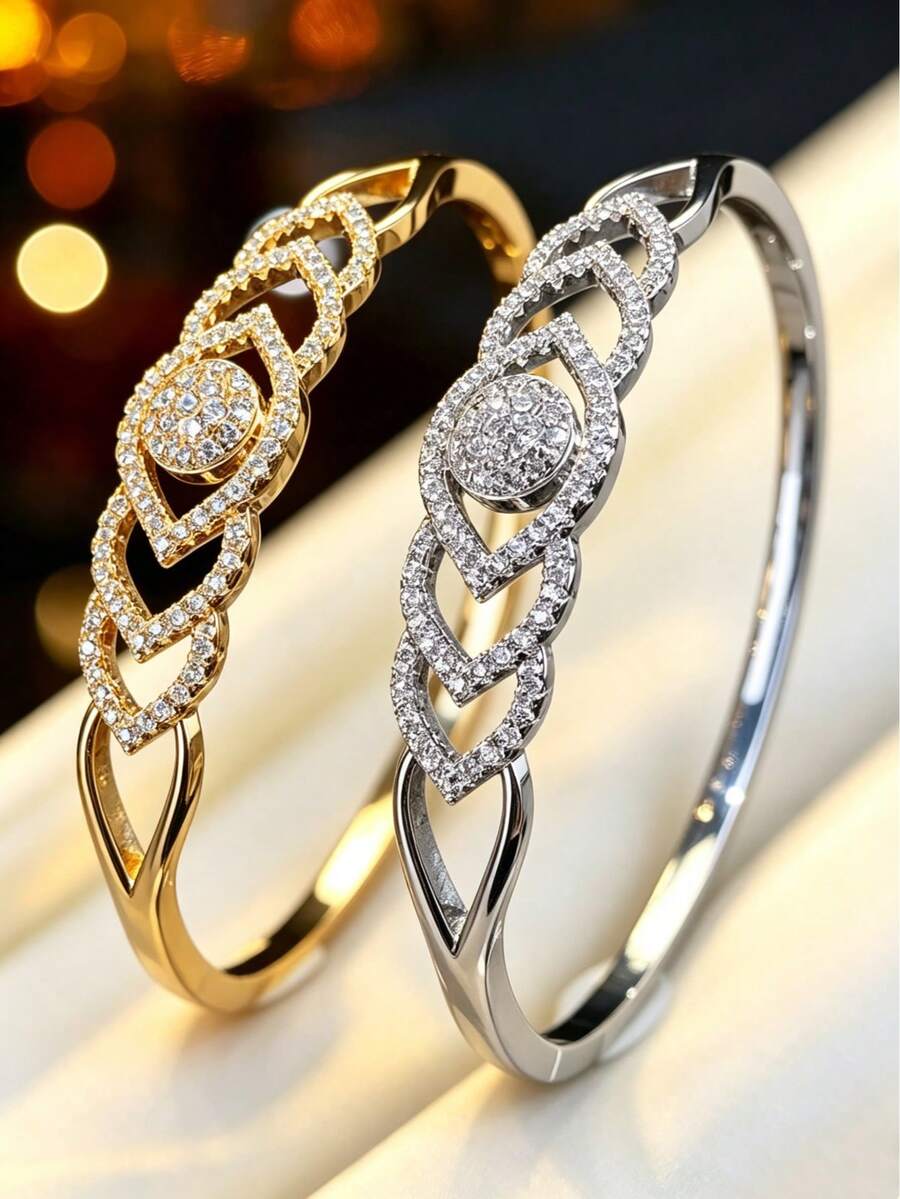 1pc Women's Fashion Bracelet, Elegant Hollow Zirconia Inlaid Bracelet, Niche Design Exquisite Hand Jewelry, High-End Versatile Accessory - Bracelet - View 1