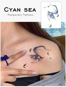 1pc Traditional Chinese-Style Blues Ink Wash Abstract Lines Pattern Tattoo Sticker, Temporary Tattoo Sticker, Simulated Tattoo Design, Suitable For Travel, Music Festival, Games, Graduation Gifts, Lasts For 3-5 Days - Multicolor - View 1