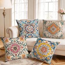 4 Stücke Set Bohemian Retro Muster einseitig bedruckte Kissenbezüge/Zierkissenbezüge, dekorative Kissenbezüge für verschiedene Szenen und Atmosphären, geeignet für Wohnzimmer, Sofa, Schlafzimmer, ohne Kissenfüllung, 40x40cm/45x45cm/50x50cm - Verschiedenfarbig - Übersicht 1