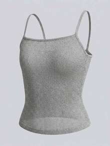 Spring/Summer Women's Vacation Commute Casual Versatile Semi-Sheer Fitted Hollow Out Layering Camisole Knit Top Silver Sweater - Silver - View 7