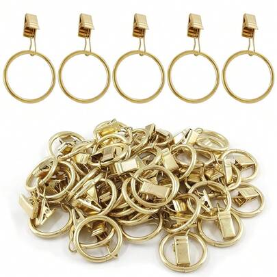 Pack Of 40 Gold Metal Curtain Rings With Clips,1.26 Inch Interior Dimaeter Drapery Rings,Rustproof Curtain Clips For Window Curtain Rod