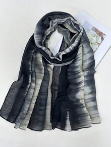 1 pieza Pañuelo estampado para mujer, estilo ligero para todas las estaciones, degradado de bloques de color con tacto suave, pañuelo/chal para primavera/otoño, pañuelo para la cabeza - Gris Oscuro - Ver 3