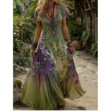 Boho Floral Embroidered Maxi Dress - V-Neck Lace Trim Short Sleeve Tiered Skirt, Perfect For Cottagecore & Garden Events, Romantic Vintage Style,Women's Dress, Women's Jumpsuit - SJWVLDX-K-5 - 查看 10