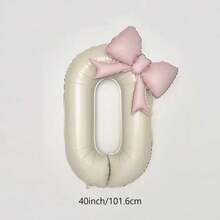 40英吋奶油色數字氣球配粉色蝴蝶結套組，適用於生日派對裝飾、週年慶、新年裝飾，0-9數字氣球套組 - 奶油數字+粉紅蝴蝶結 - 查看 8