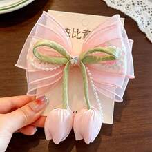 1pc Bow Cute Polyester (Polyester) Hair Clip All Seasons Girls Tulip Hair Clip Hair Accessory New Women Sweet Hair Clip Hair Clip Princess Elegant Hair Clip Headpiece Suitable For Daily Outings Travel Back To School Season,Claw Clips - Multicolor - View 9