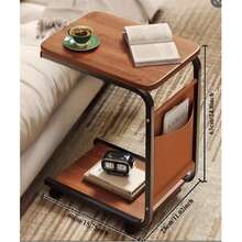 EZIFY C-Shaped Side Table With Wheels, Mobile Sofa Table In Wood Look With Shelf & Side Pocket, Space-Saving Bedside Table For Living Room, Bedroom, Bed & Sofa - Black - View 2