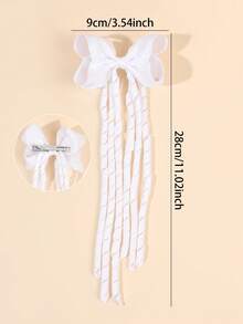 2pcs/Pack White Bow Long Curly Hair Clips Back To School Season Hair Bows Girls Gift - White - View 4