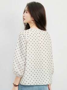 French Retro Polka Dot Versatile Blouse, Women's Spring/Summer New Lightweight Mid-Sleeve Shirt Top - Apricot - View 2
