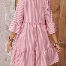 Vestido camisero de manga corta con cuello alto y rayas para maternidad - naranja - Ver 3