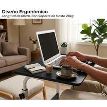 Adjustable Side Table With Wheels For Laptop, Smart Multipurpose Portable Desk For Bed And Sofa - Black - View 5