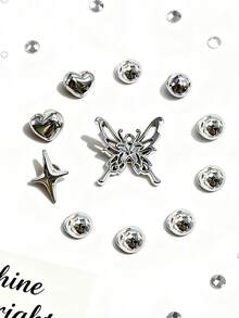 18pcs Shoe Charms, Heart Butterfly Punk Style, ABS Resin, Heart DIY Shoe Decoration, Suitable For Beach, Daily Wear, Slippers, Sandals, Sneakers And Other Footwear - Silver - View 2