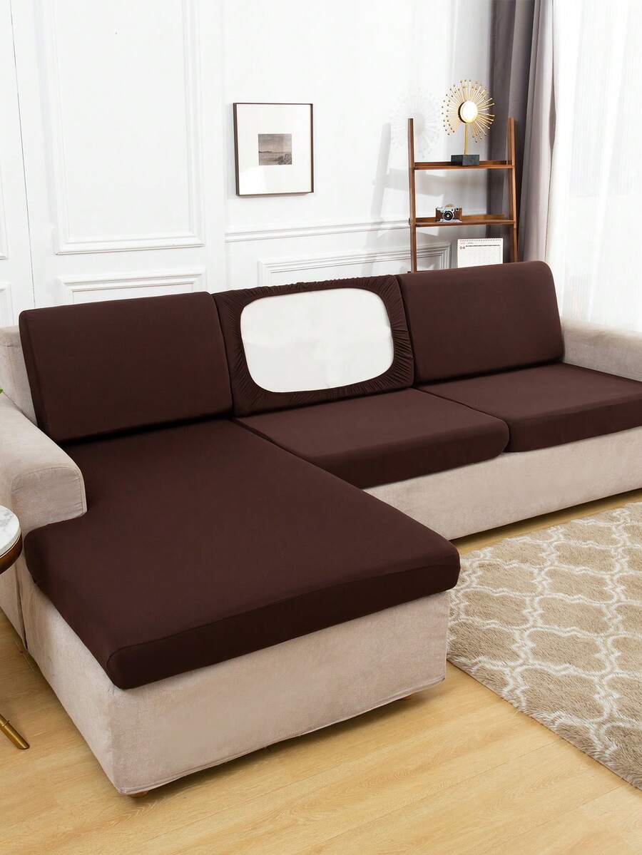 1 pieza Funda de cojín de sofá de unicolor, alta elasticidad, removible, lavable a máquina, adecuada para sala de estar, funda de cojín de sofá de poliéster, funda de respaldo