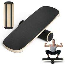 A wooden balance roller training board, lightweight and portable swing roller board, used for core stability and muscle strength training, improving coordination, suitable for home gyms, surfing, skateboarding, yoga, and cross-training. - Schwarz - Übersicht 1