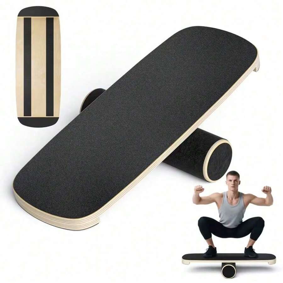 A wooden balance roller training board, lightweight and portable swing roller board, used for core stability and muscle strength training, improving coordination, suitable for home gyms, surfing, skateboarding, yoga, and cross-training. - Schwarz - Übersicht 1