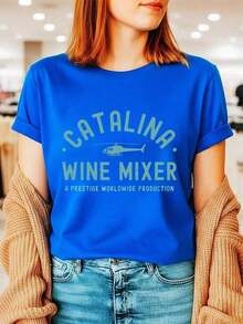 Conjuntos Diarios Elegantes 1 pieza [Nuevos Productos Llegan Con Gran Potencia] Camiseta Negra con Diseño de Mezclador de Vino Catalina, Gráfica, Divertida, Cómoda y Versátil, Camiseta Estampada de Algodón Puro con Patrón de Letras, Estilo Unisex, Camisetas Unisex para Salidas de Verano, para Mujer, Ropa de Verano Holgada para Mujer - Azul - Ver 1