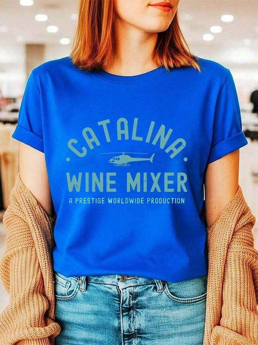 Conjuntos Diarios Elegantes 1 pieza [Nuevos Productos Llegan Con Gran Potencia] Camiseta Negra con Diseño de Mezclador de Vino Catalina, Gráfica, Divertida, Cómoda y Versátil, Camiseta Estampada de Algodón Puro con Patrón de Letras, Estilo Unisex, Camisetas Unisex para Salidas de Verano, para Mujer, Ropa de Verano Holgada para Mujer - Azul - Ver 1