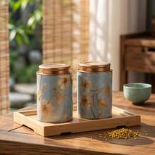 1 hộp đựng lưu trữ nhà bếp và phòng chứa đồ cho trà, hạt cà phê, đường và hạt, hũ trà bằng kim loại kín khí tốt, đáy và nắp tráng men sứ, phù hợp làm quà tặng lễ tết và sử dụng hàng ngày - Nhiều màu - Xem 10