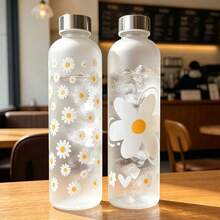1件裝夏季1000ml磨砂塑料水瓶，極簡雛菊圖案印花，便攜式，適合返校、居家、校園、運動、戶外、禮品 - 白色 - 查看 3