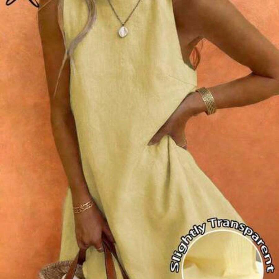 Nana's Women's Clothing Store Vestido casual y elegante de cuello redondo sin mangas color caqui con diseño de estrella de mar, adecuado para primavera y verano - amarillo ganso - Ver 1