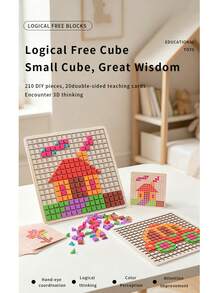 1 Set Fun Pixel Block Puzzle With Instruction Cards, 3D Thinking Training For Toddlers, Wooden Puzzle For Kids, Logic Educational Early Learning Building Blocks Toy - Multicolor - View 6