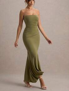 Vestido Gala Bandeau Liso Sensual Nuevo - Verde - Ver 2