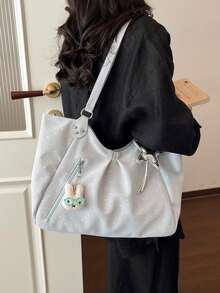 1pc Black And White Polka Dot Large Capacity Shoulder Bag, Top Zipper, Side Zipper, Star Pendant Tote Bag - Multicolor - View 10