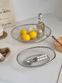 2Pcs Minimalist Stainless Steel Storage Basket Set, Kitchen Fruit Drainer Organizer, Countertop Container, Modern Home Organization Solution, Sleek Desk Decor, Everyday Clutter Reducer, Pantry Caddy, Stylish Living Space Accessory - View 2