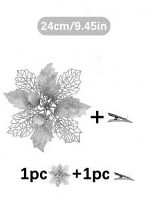 1件/5件/10件/20件 閃亮聖誕花夾飾，適用於聖誕樹裝飾、婚禮與新年派對裝飾、花環，3.5英吋、5.9英吋與9.4英吋花頭，可用於樓梯、窗戶、壁爐與露台 - 銀色 - 查看 14