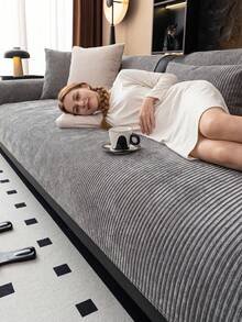 1pc All-Season Universal Sofa Cushion Cover, Modern Minimalist Non-Slip Sofa Seat Cover, Dust-Proof, Stain-Resistant, Machine Washable & Hand Washable Sofa Cover Cloth, Dark Gray, Fresh & Fashionable, Soft, Non-Fading, Non-Shedding, Bedroom Decor, Pet-Friendly Protective Cover, Adjustable Corner Sofa Cover Suitable For Bedroom, Office, Living Room Combination Furniture, L-Shaped Sofa And 1234-Seater Sofa - Dark Grey - View 2