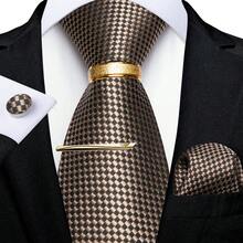 5Pcs Groom Accessory Kit, Simple Brown Check Design, All-In-One Matching Set For Ceremony, Banquet & Parties - Brown - View 2