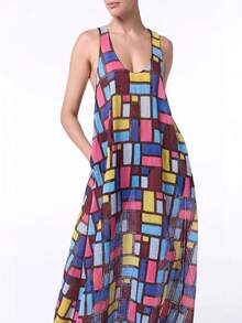 Vestido largo sin mangas estampado colorido corte amplio elegante bestseller - Multicolor - Ver 4