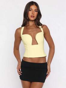 Hugcitar-Top corto sexi con cuello en V y espalda descubierta para mujer, ropa de verano para mujer, ropa de calle para vacaciones en la playa - Amarillo claro - Ver 1