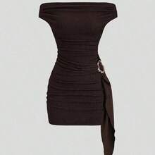 dagjydgfyja  Nuevo vestido marrón de primavera/verano para mujer, con estilo retro, elegante, cómodo y de ajuste ceñido - Marrón - Ver 3