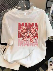 Camisa de mujer de manga corta y cuello redondo con lazo y palabras conmovedoras para las madres, camisa estampada de manga corta, adecuada para todas las estaciones. - Blanco - Ver 1
